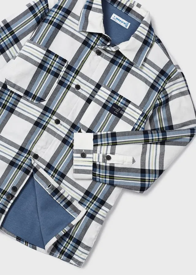2pc White Blue Plaid Shacket w Navy Pant