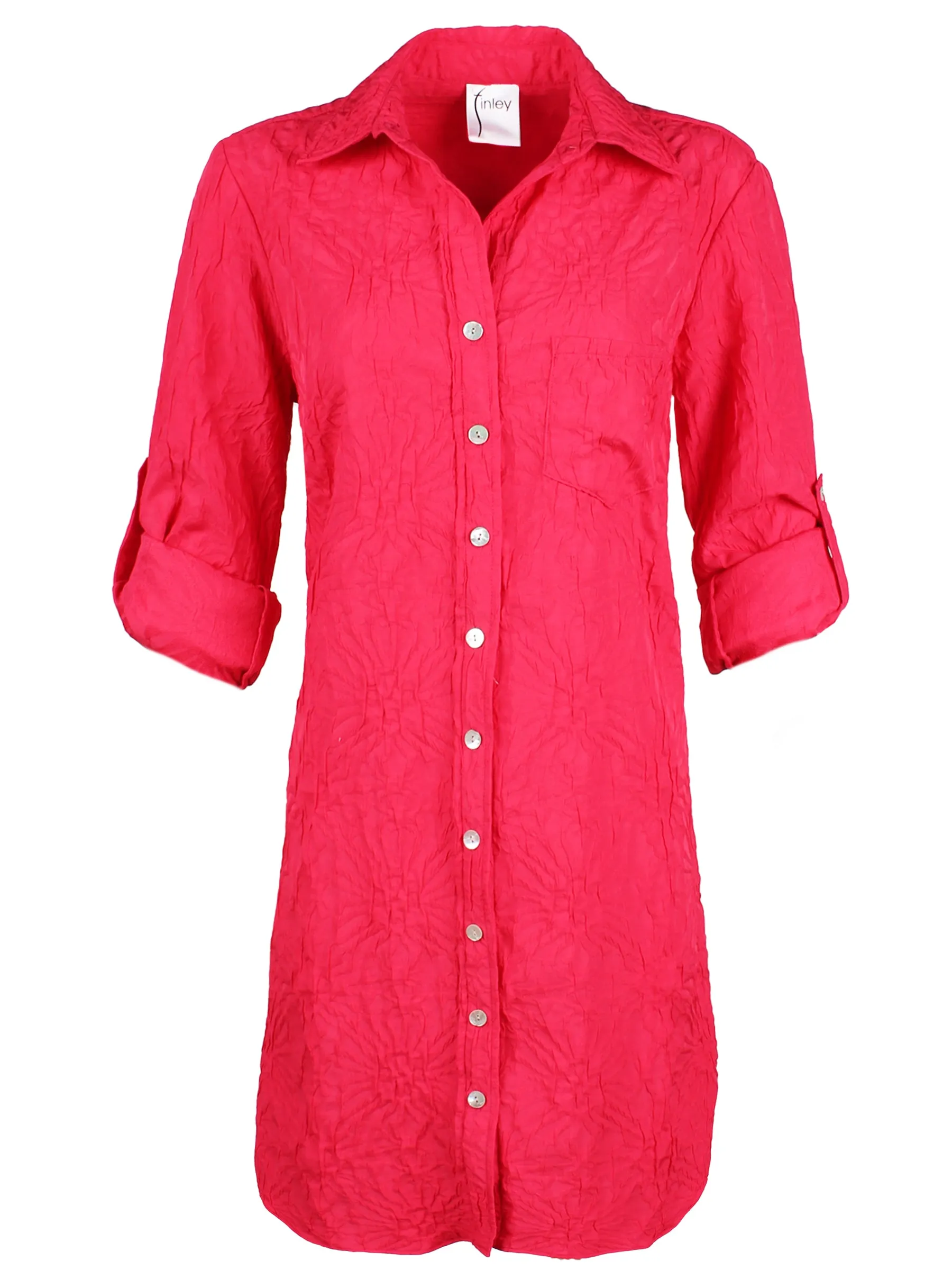 Alex Crushed Textured Jacquard Shirt Dress, Raspberry