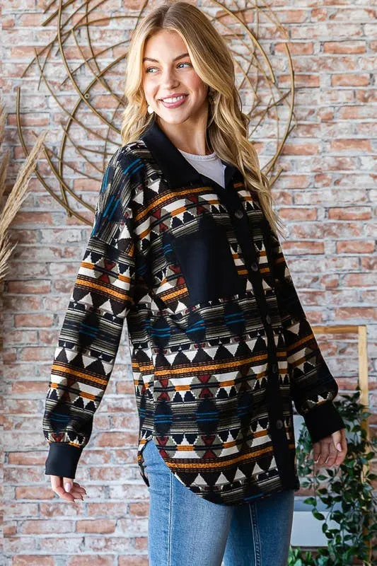 AZTEC SHACKET OLIVE MULTI