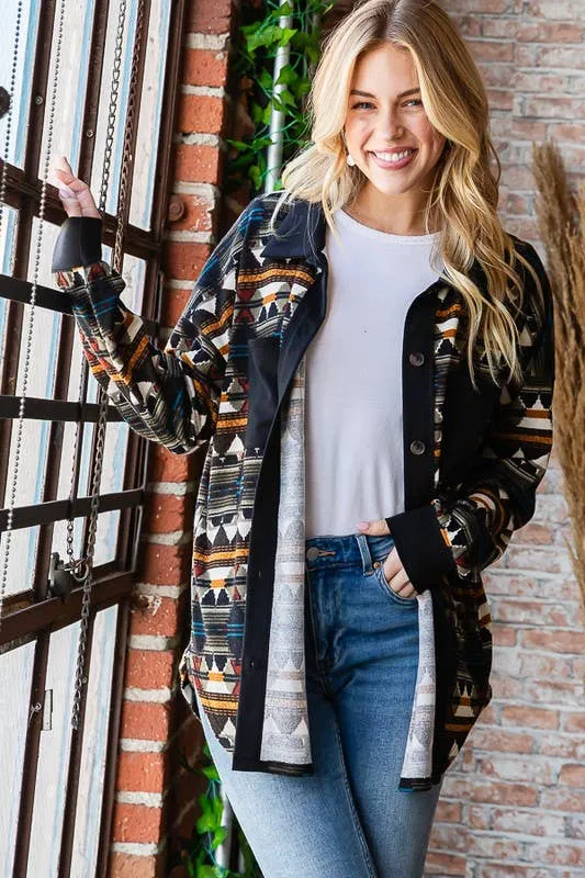 AZTEC SHACKET OLIVE MULTI