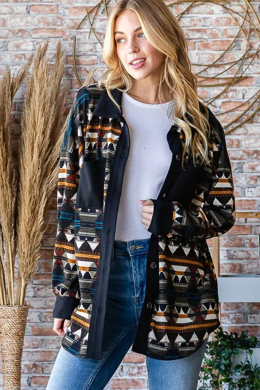 AZTEC SHACKET OLIVE MULTI