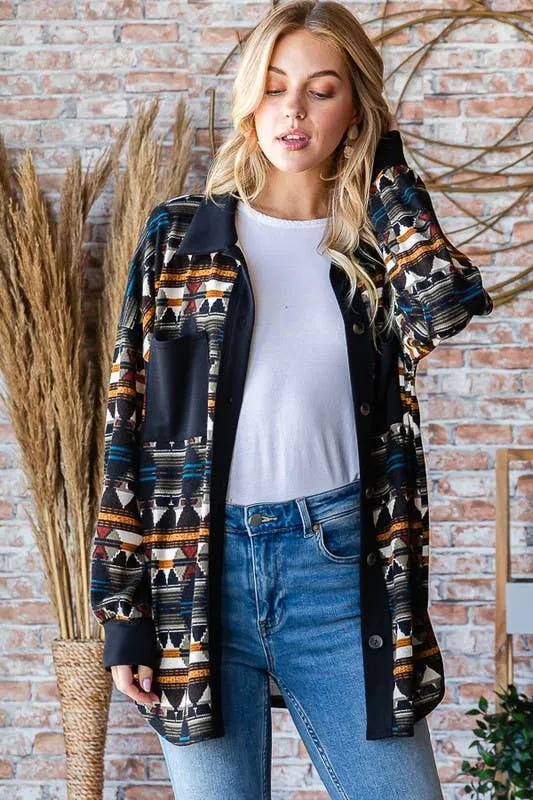 AZTEC SHACKET OLIVE MULTI