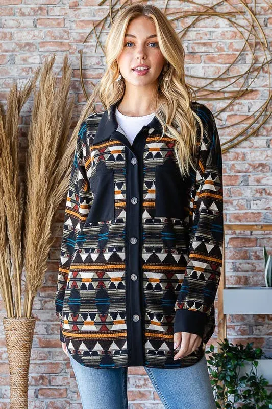 AZTEC SHACKET OLIVE MULTI