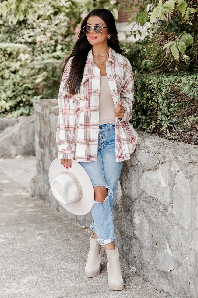 Be Uniquely You Pink And Brown Plaid Shacket