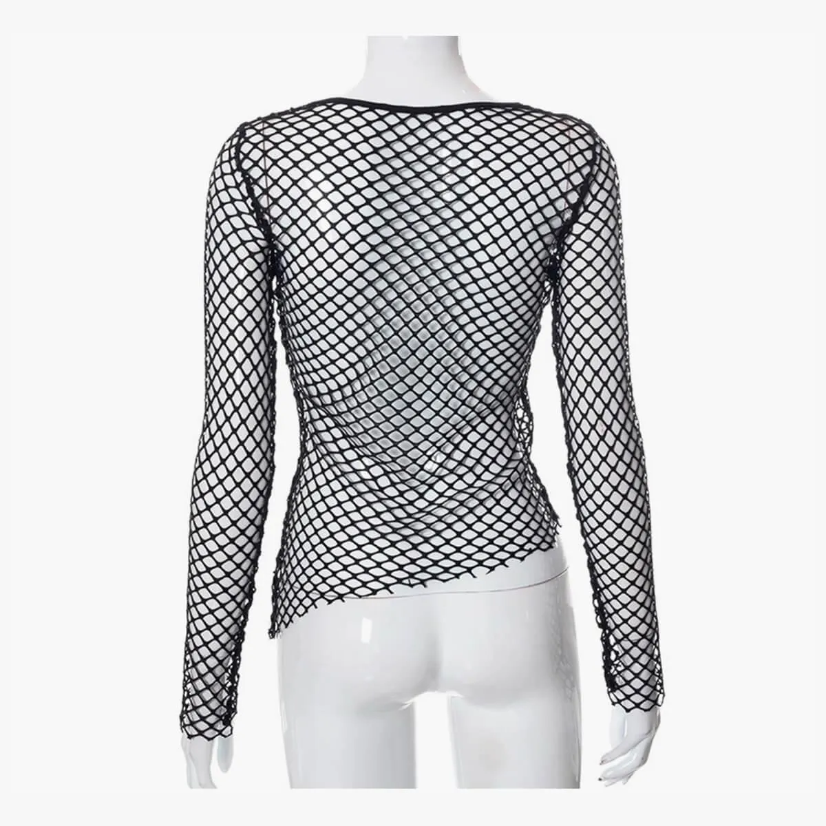 Black Grunge Aesthetic Fishnet Long Sleeve Top