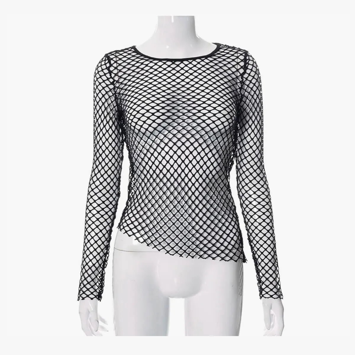 Black Grunge Aesthetic Fishnet Long Sleeve Top