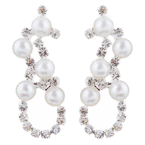 Bridal Wedding Jewelry Set Crystal Rhinestone Pearl Exquisite Design Silver