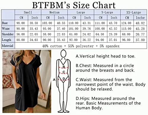 BTFBM Women's V-Neck Short Sleeve Dresses Solid Color Casual Loose Fit T-Shirt Tunic Short Dress Pajamas Striped Print(Black, Medium)