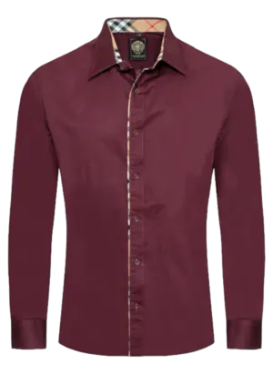 Burgundy Men's Casual Plaid Button Down Shirt Long Sleeves Regular-Fit Style No-1877