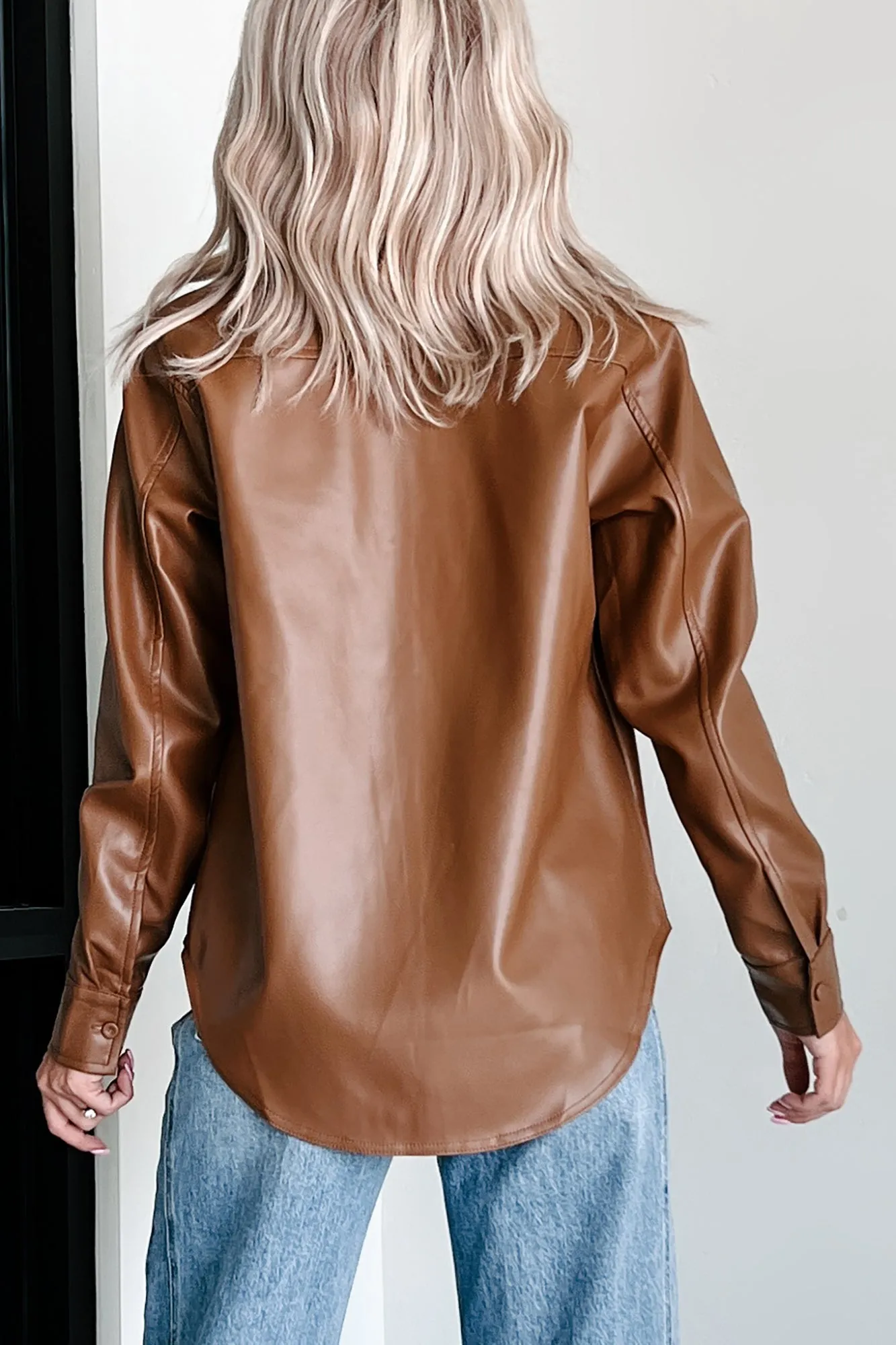 Conducting My Business Faux Leather Shacket (Brown)