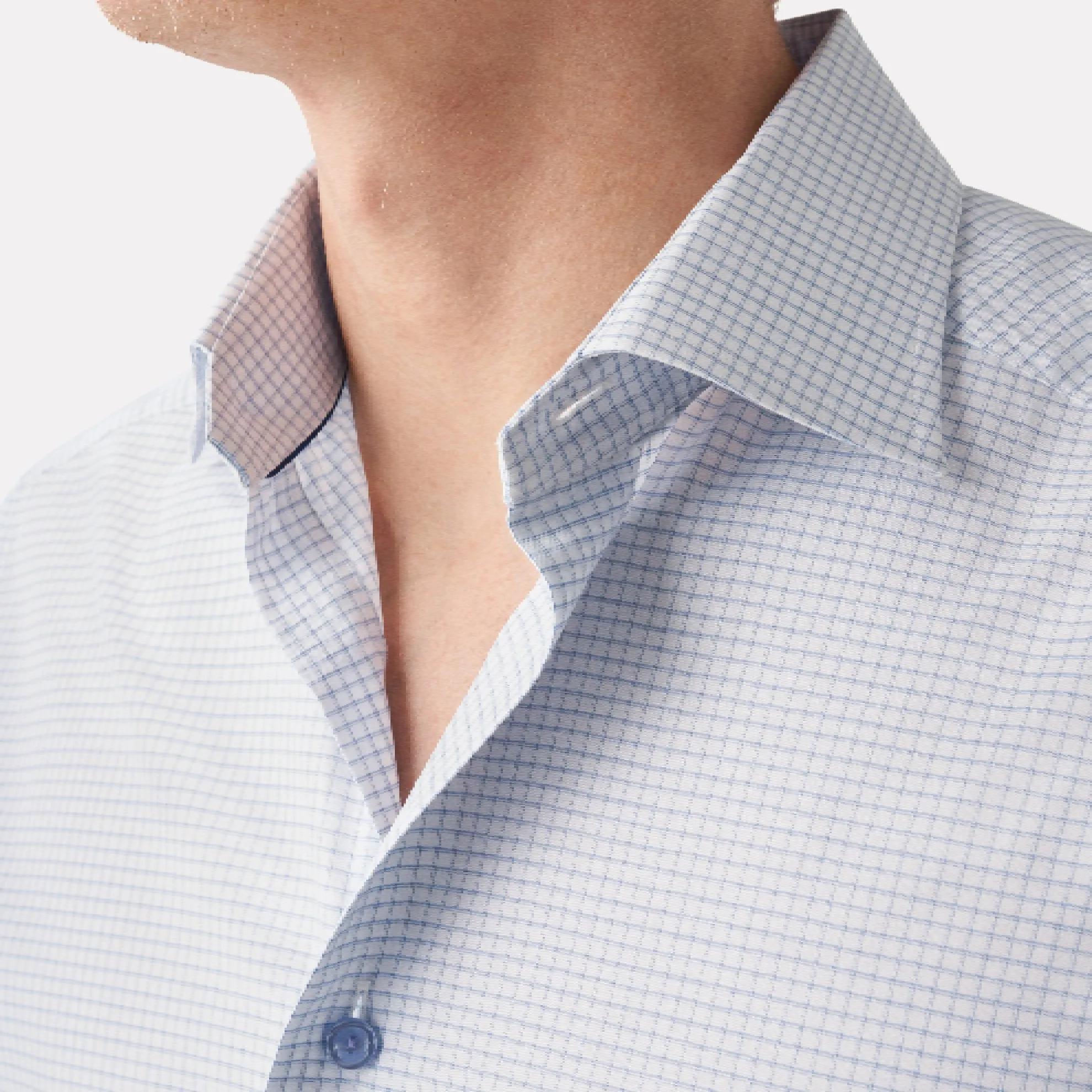 Contemporary Fit Check Cotton-Tencel Shirt / Light Blue