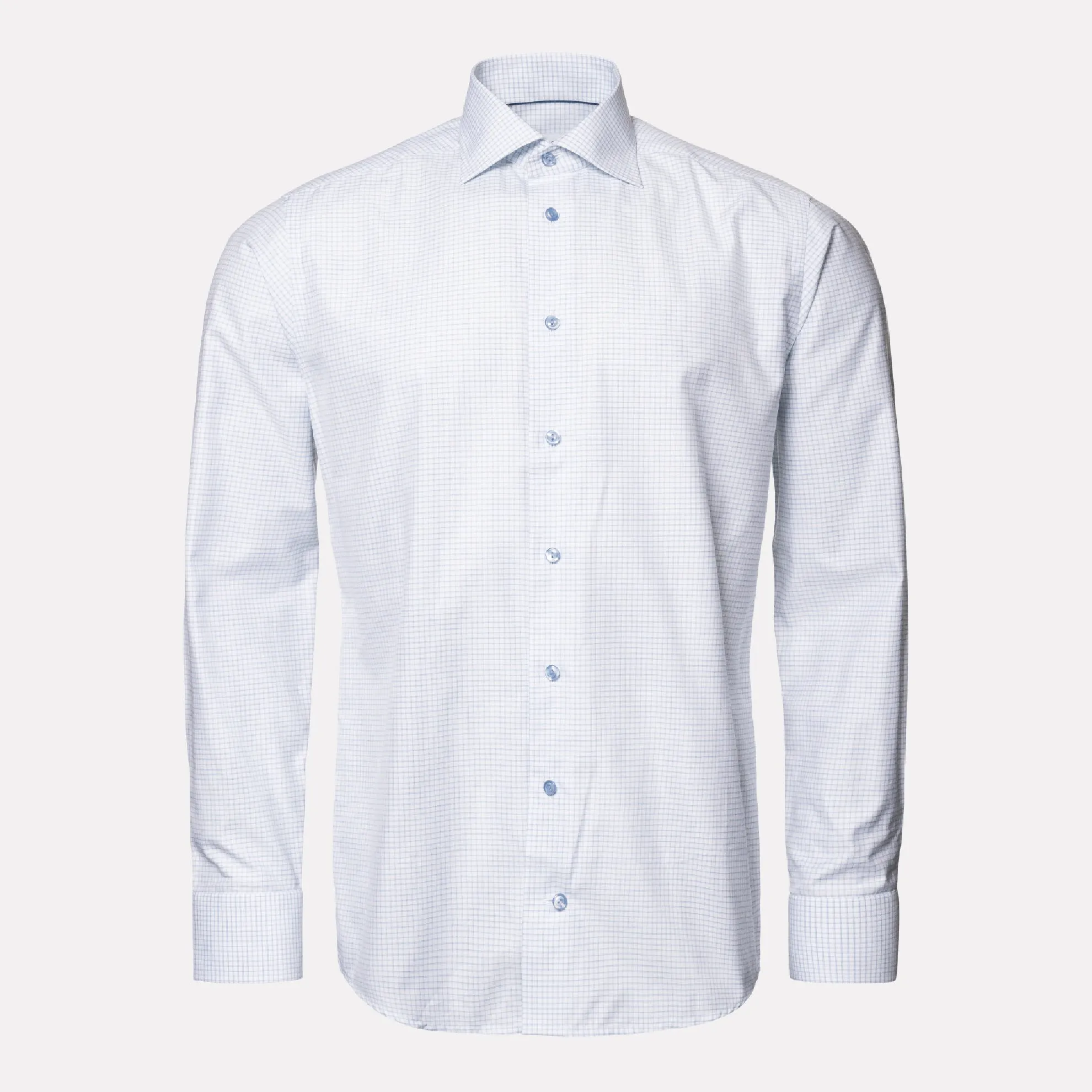 Contemporary Fit Check Cotton-Tencel Shirt / Light Blue