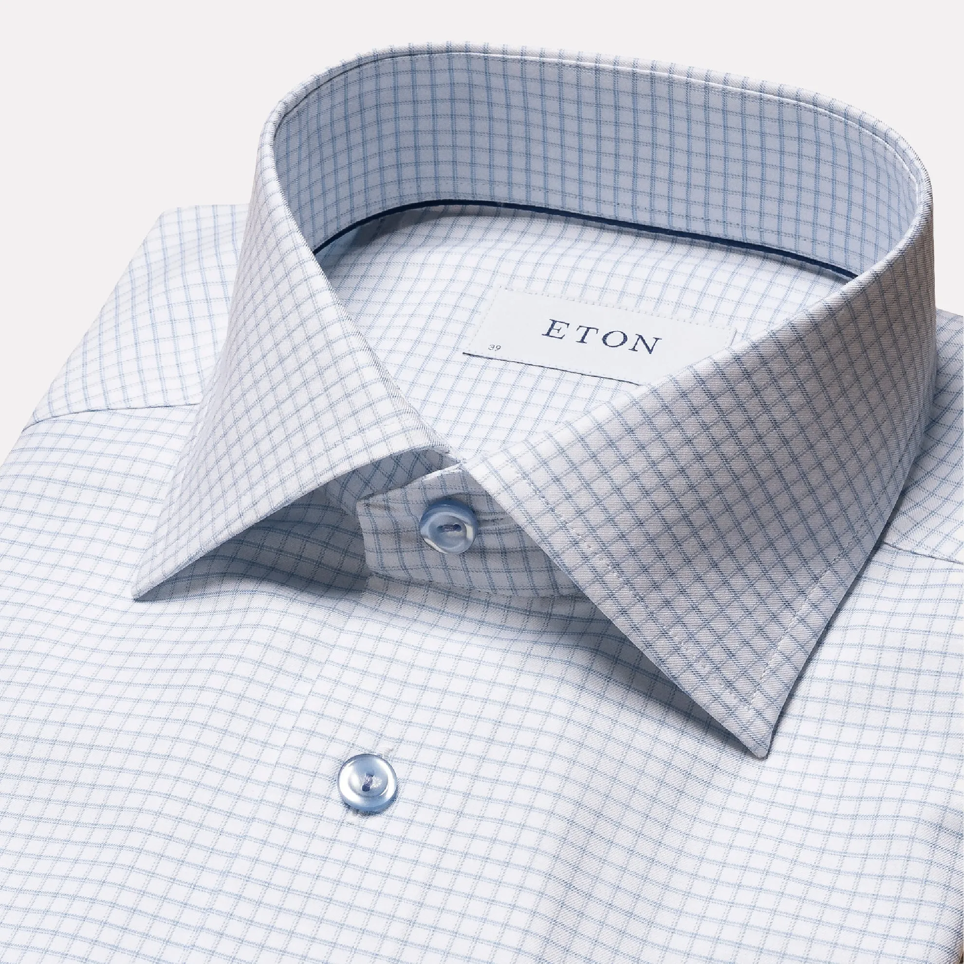 Contemporary Fit Check Cotton-Tencel Shirt / Light Blue