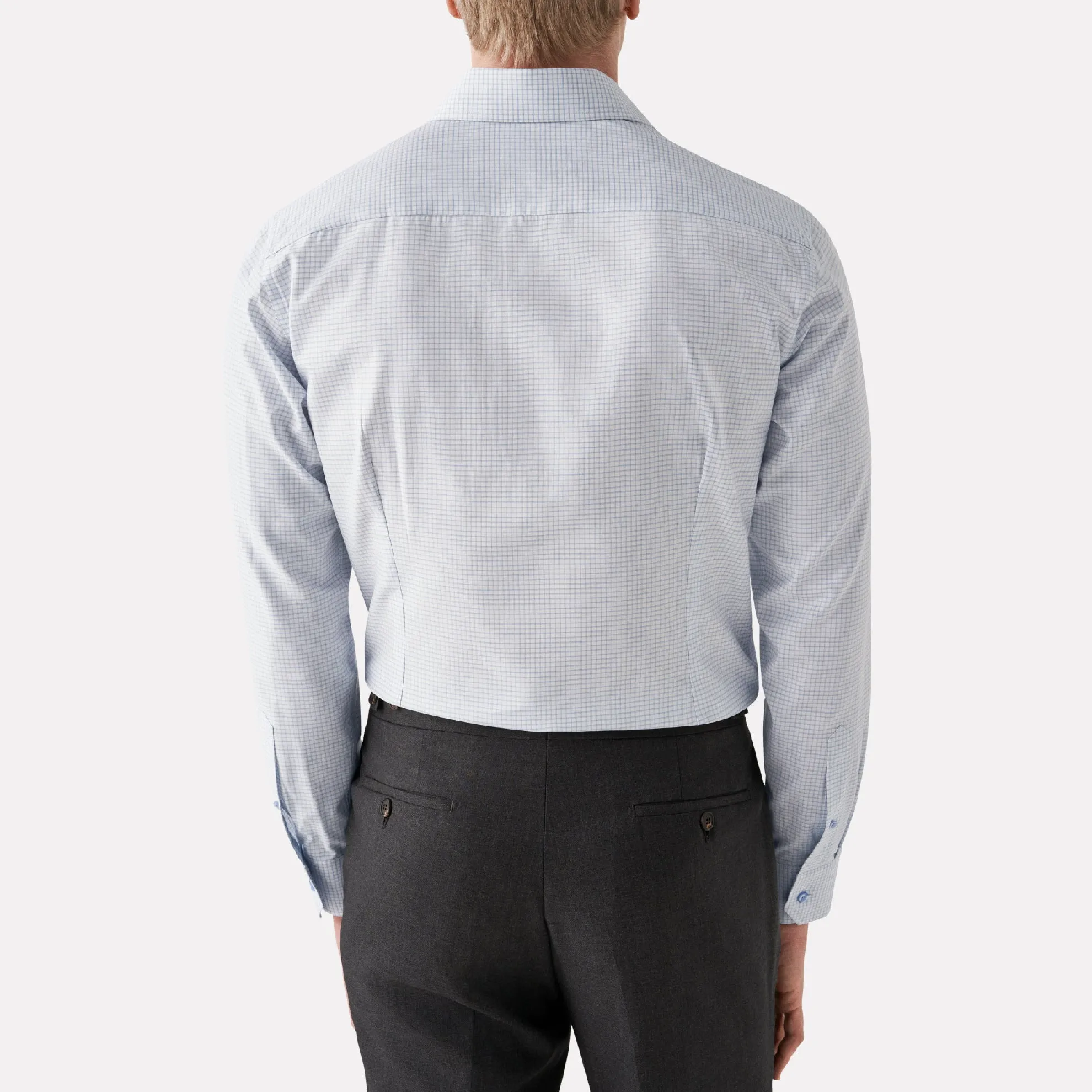 Contemporary Fit Check Cotton-Tencel Shirt / Light Blue