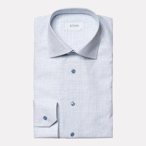 Contemporary Fit Check Cotton-Tencel Shirt / Light Blue