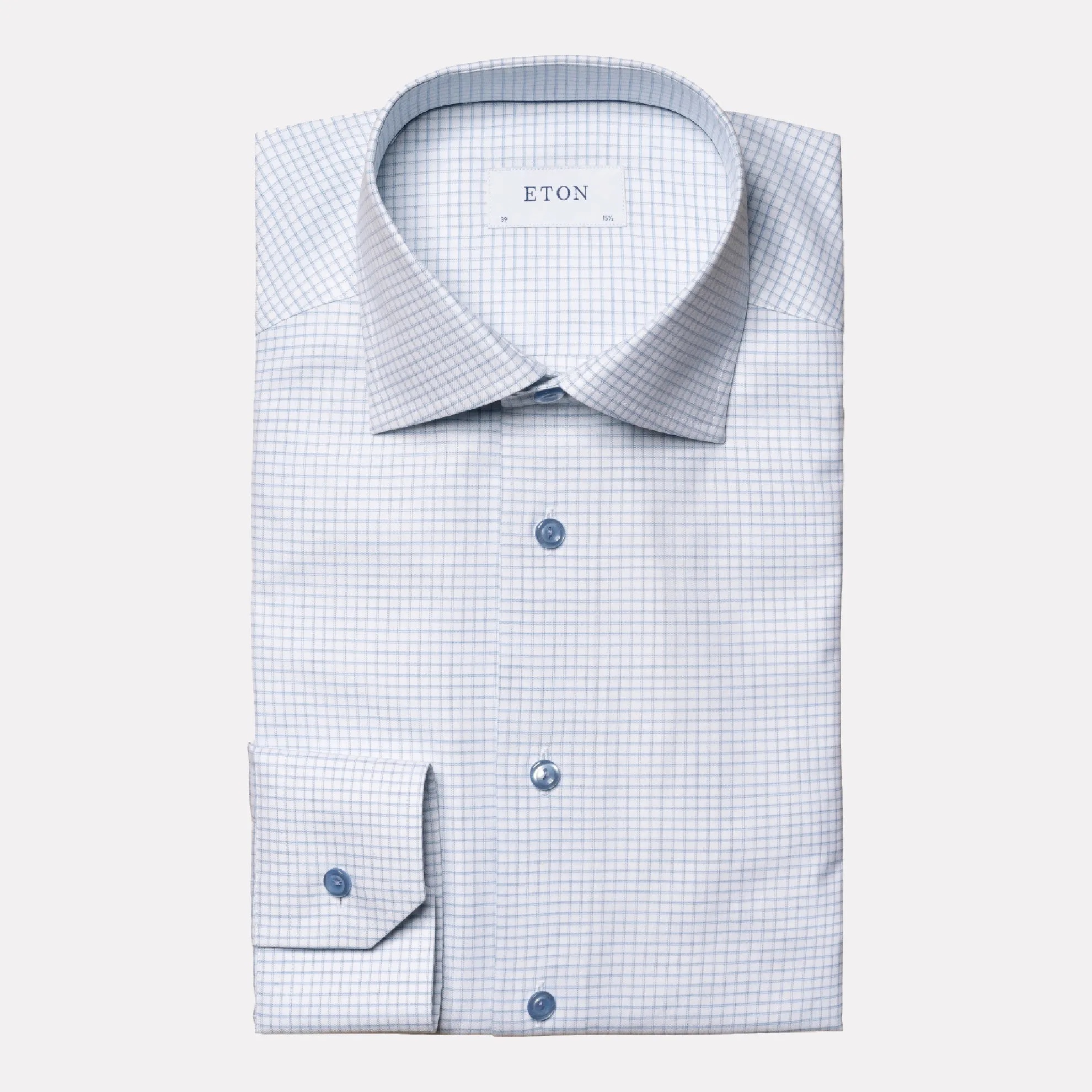 Contemporary Fit Check Cotton-Tencel Shirt / Light Blue