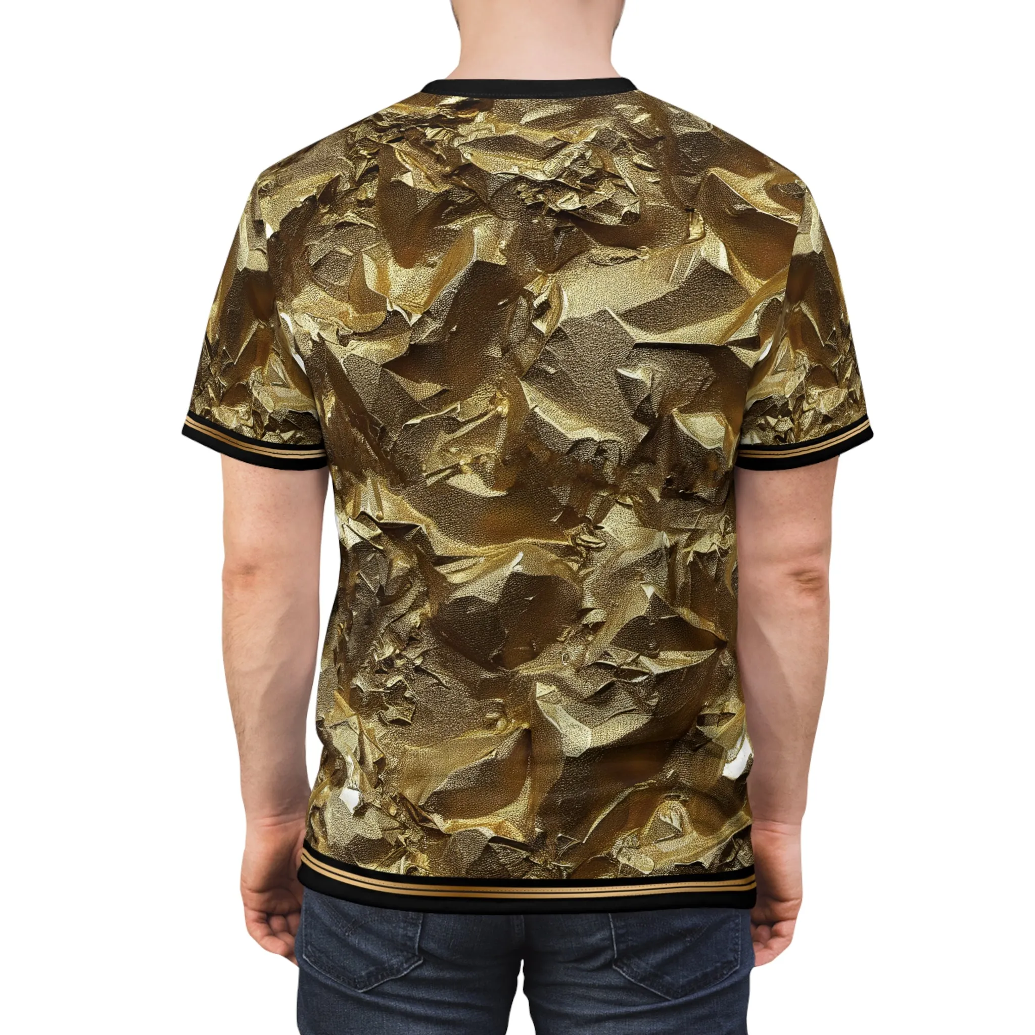 Crumpled Gold T-Shirt Unisex All Over Print Tee Gold Print Unisex T-Shirt | X3343B