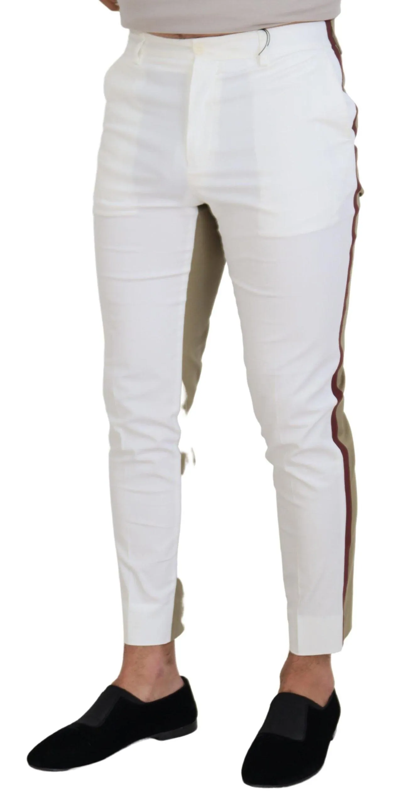 Dolce & Gabbana White Brown Slim Fit Chino Pants