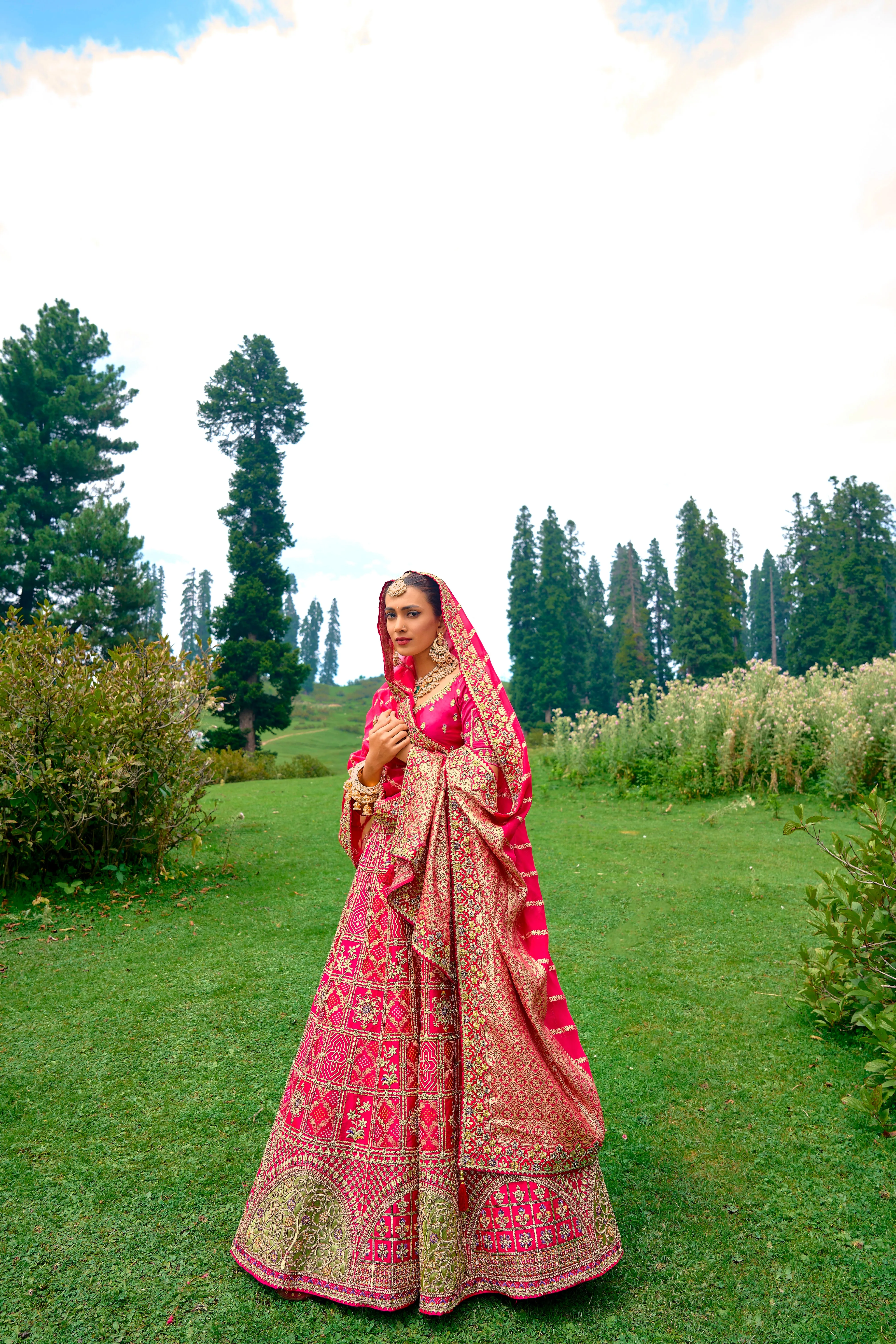 Exquisite Pink Bandhej Designer Wedding Lehenga Choli