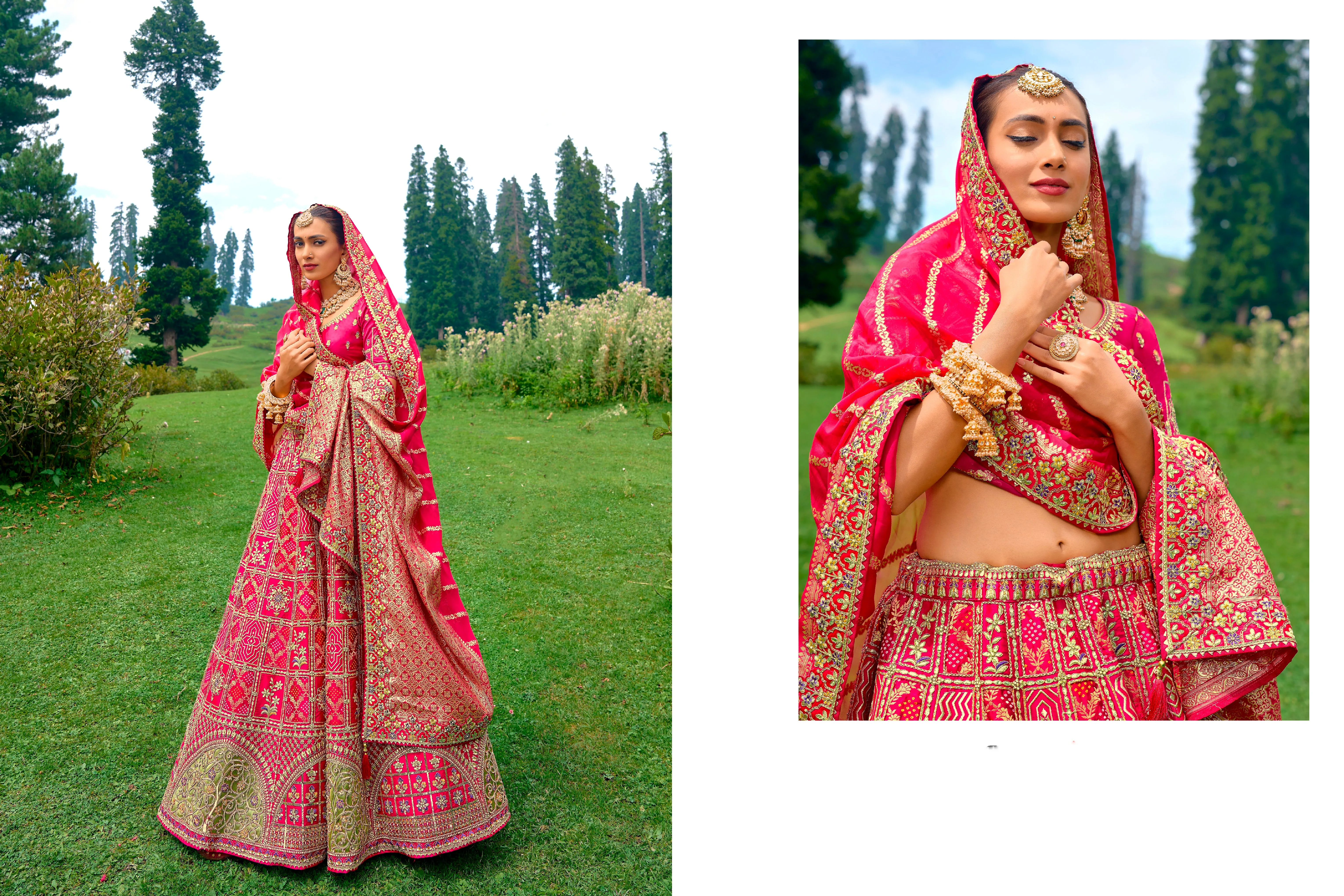 Exquisite Pink Bandhej Designer Wedding Lehenga Choli