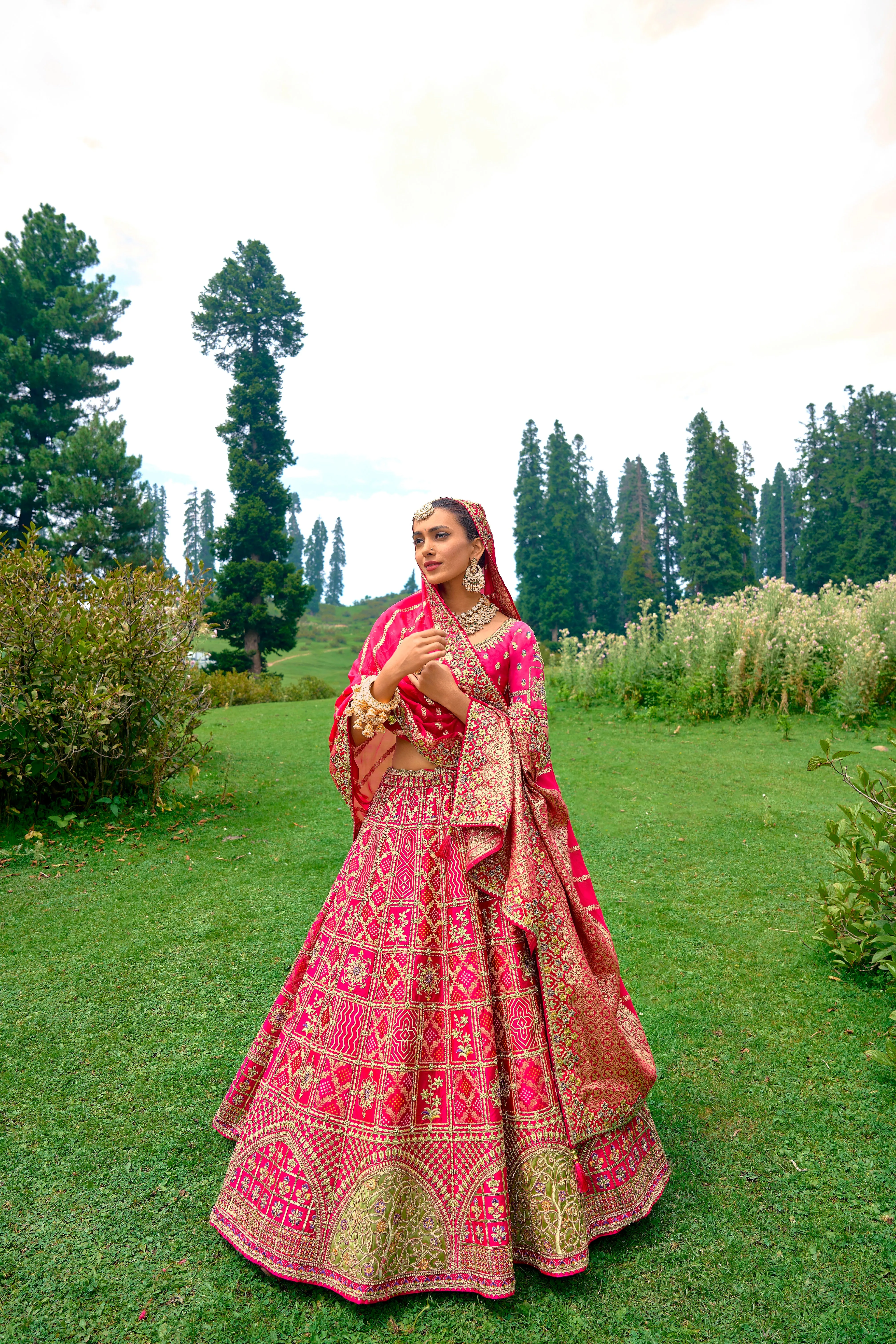 Exquisite Pink Bandhej Designer Wedding Lehenga Choli