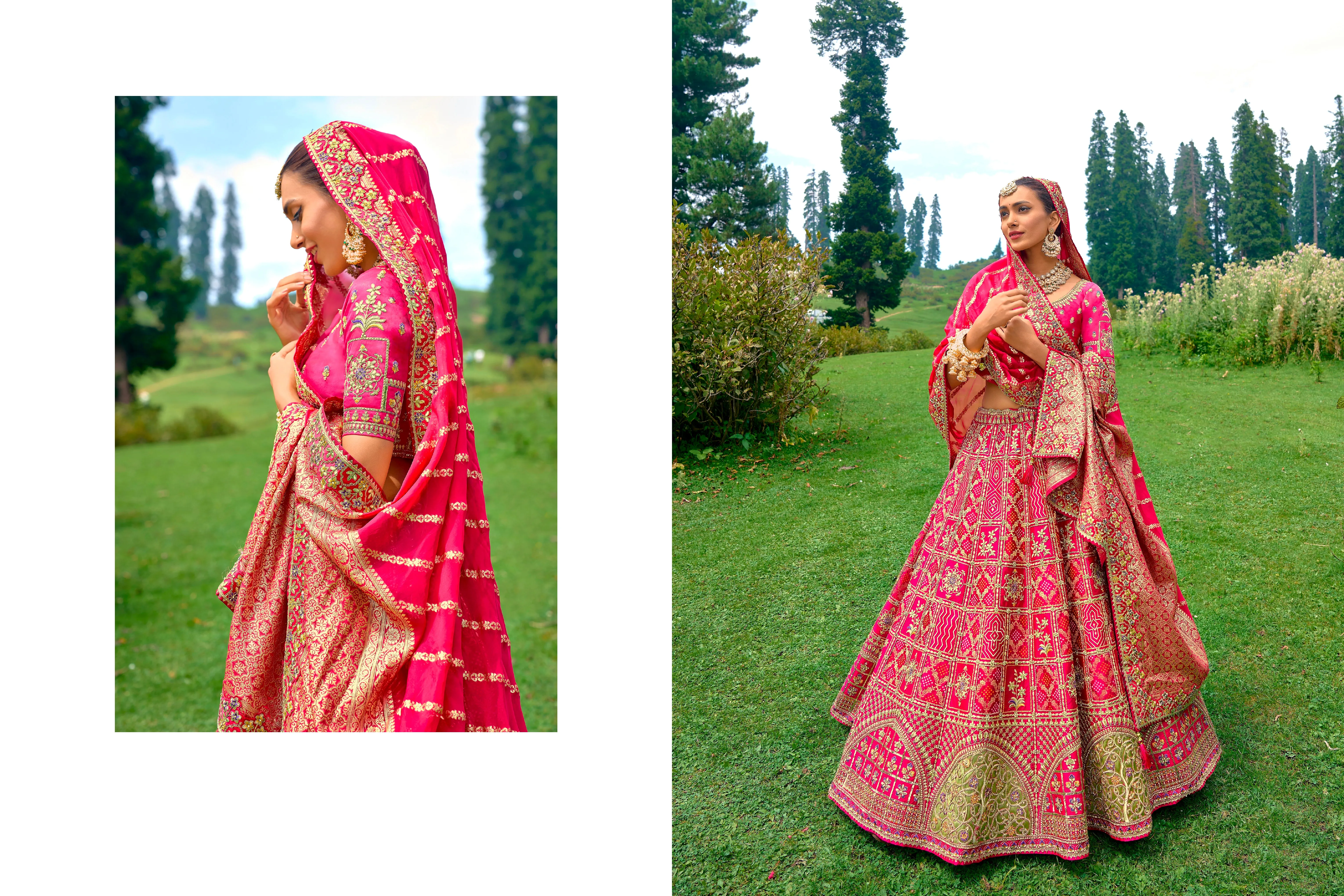 Exquisite Pink Bandhej Designer Wedding Lehenga Choli
