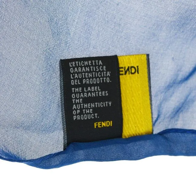 Fendi Blue Zucca Print Silk Logo Scarf