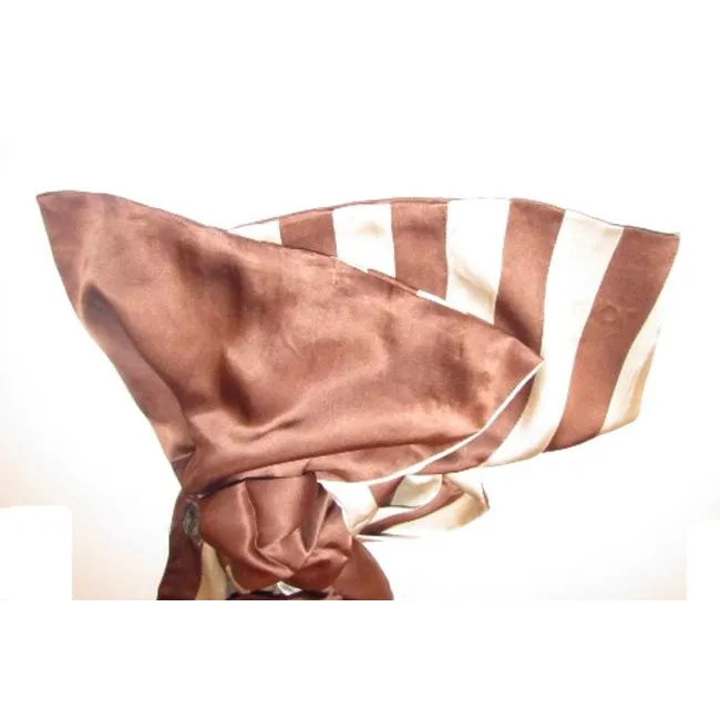 Fendi Ivory Brown Pequin Print Double Sided Silk Scarf