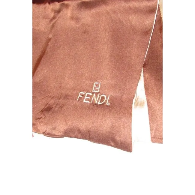 Fendi Ivory Brown Pequin Print Double Sided Silk Scarf