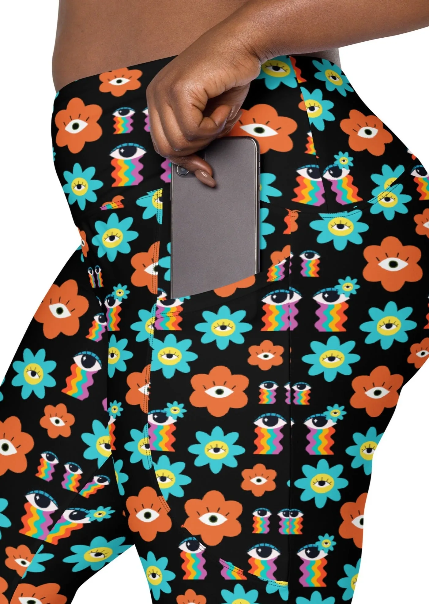 High-Waisted Leggings with Pockets - 70's Vibes - Black