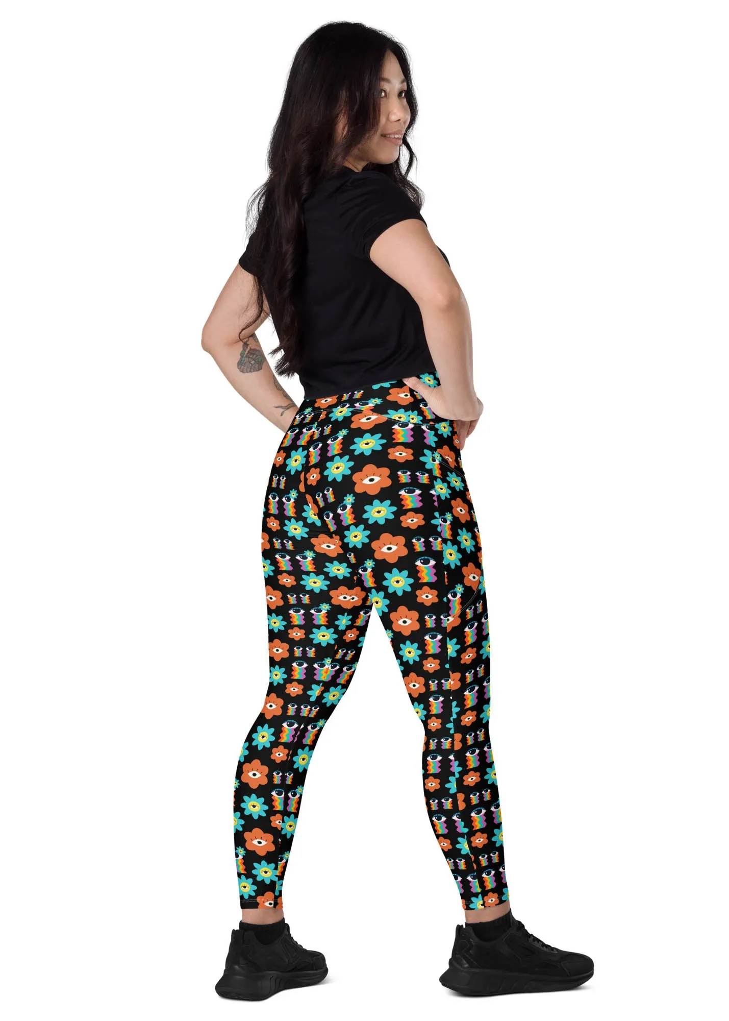 High-Waisted Leggings with Pockets - 70's Vibes - Black