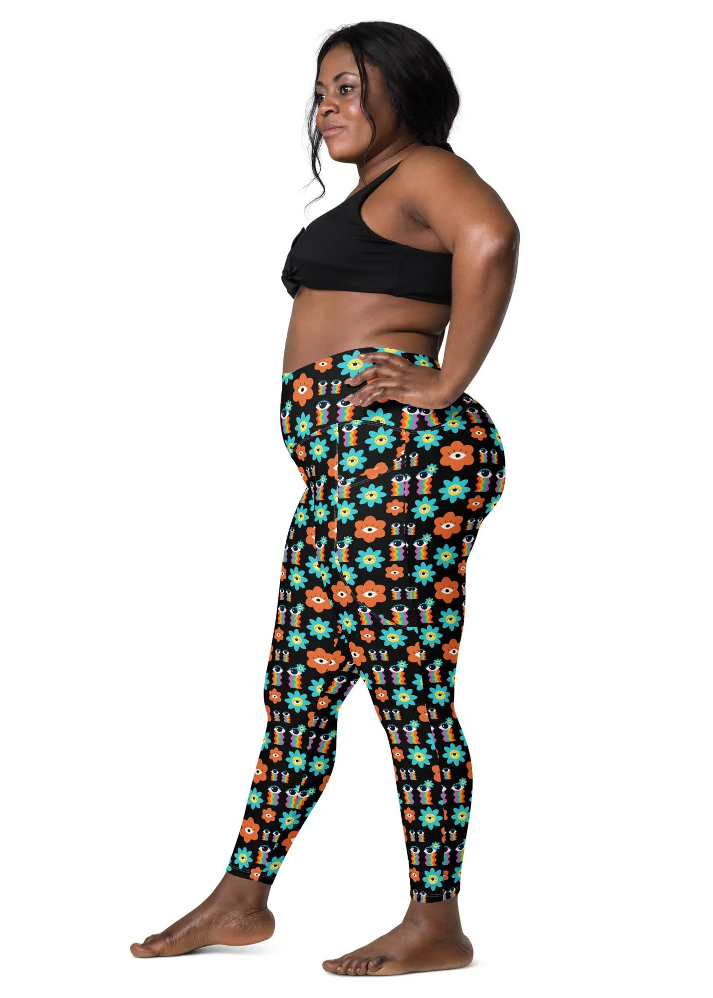 High-Waisted Leggings with Pockets - 70's Vibes - Black