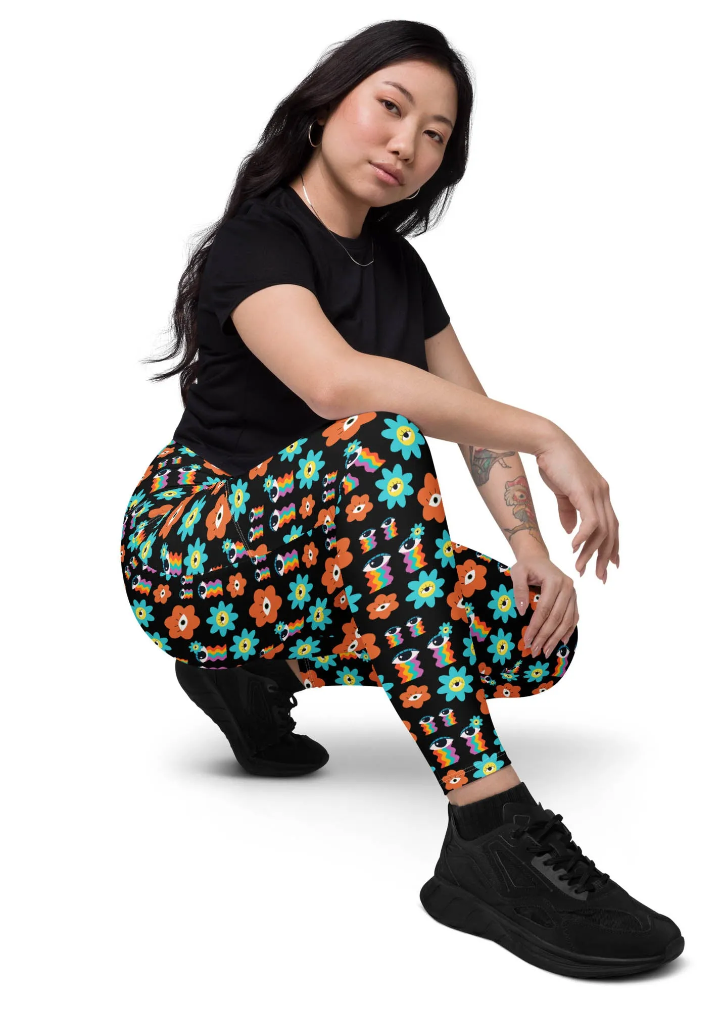 High-Waisted Leggings with Pockets - 70's Vibes - Black