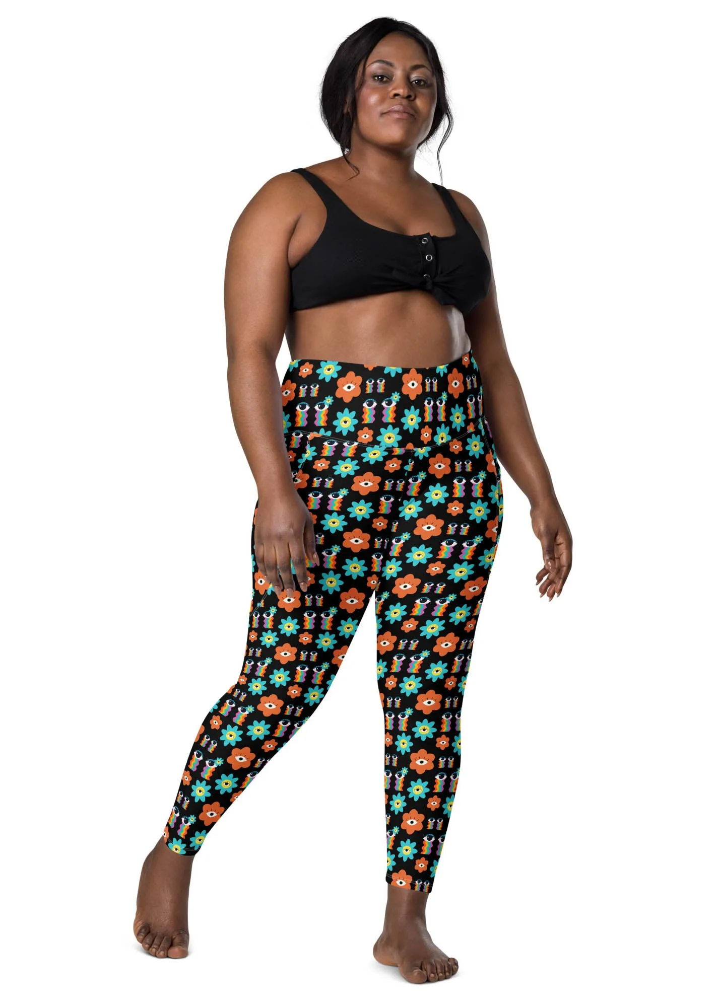 High-Waisted Leggings with Pockets - 70's Vibes - Black
