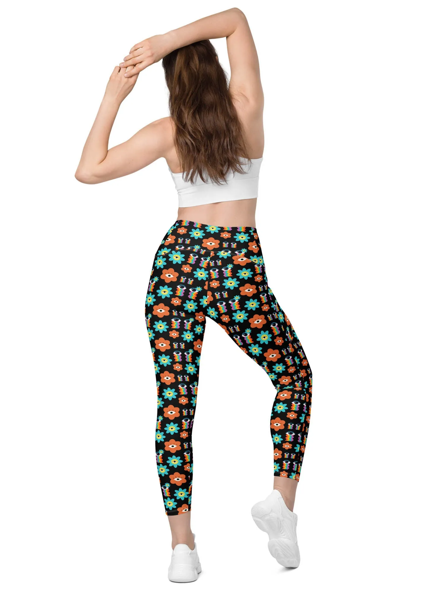 High-Waisted Leggings with Pockets - 70's Vibes - Black