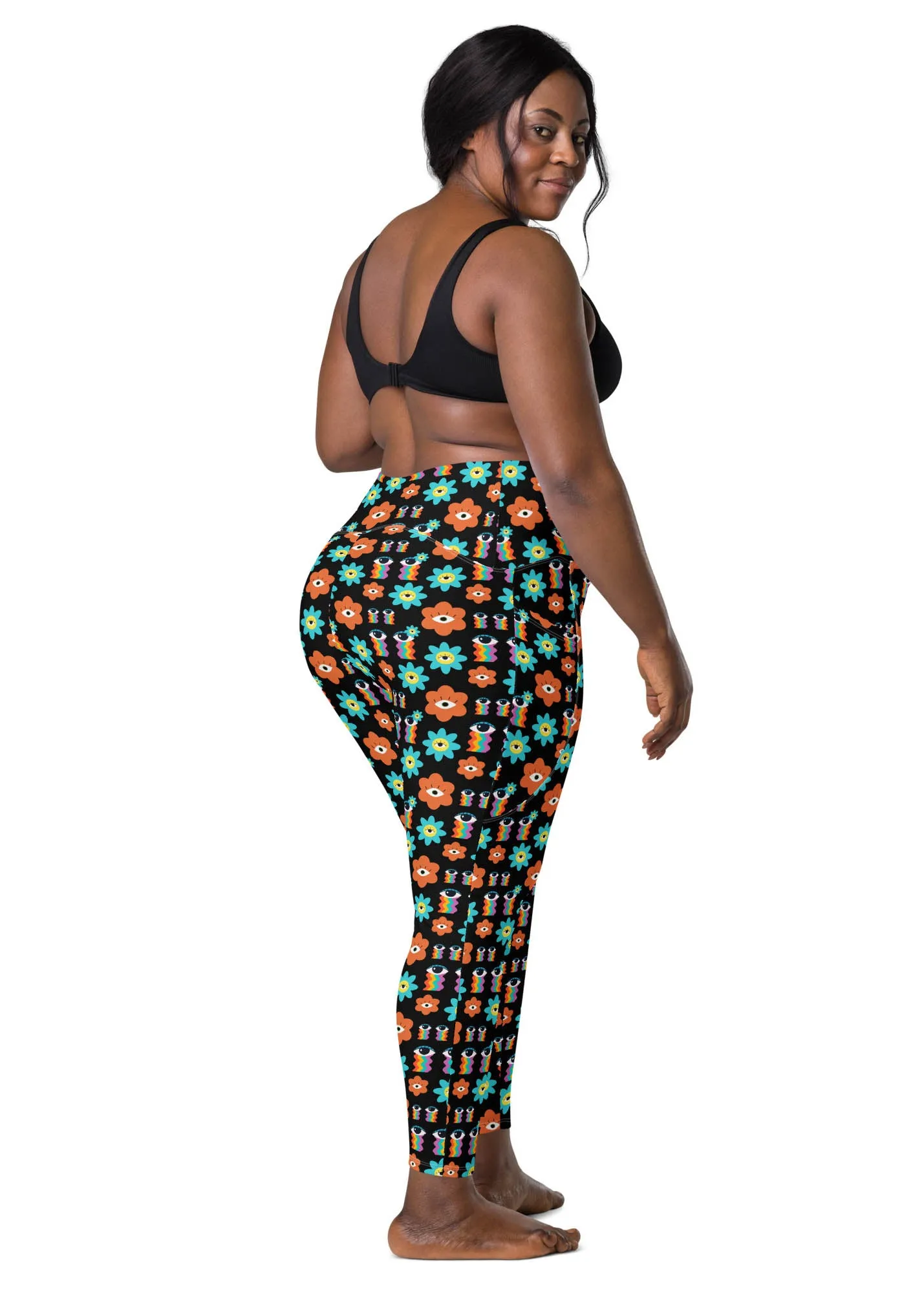 High-Waisted Leggings with Pockets - 70's Vibes - Black