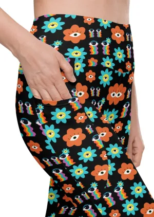 High-Waisted Leggings with Pockets - 70's Vibes - Black