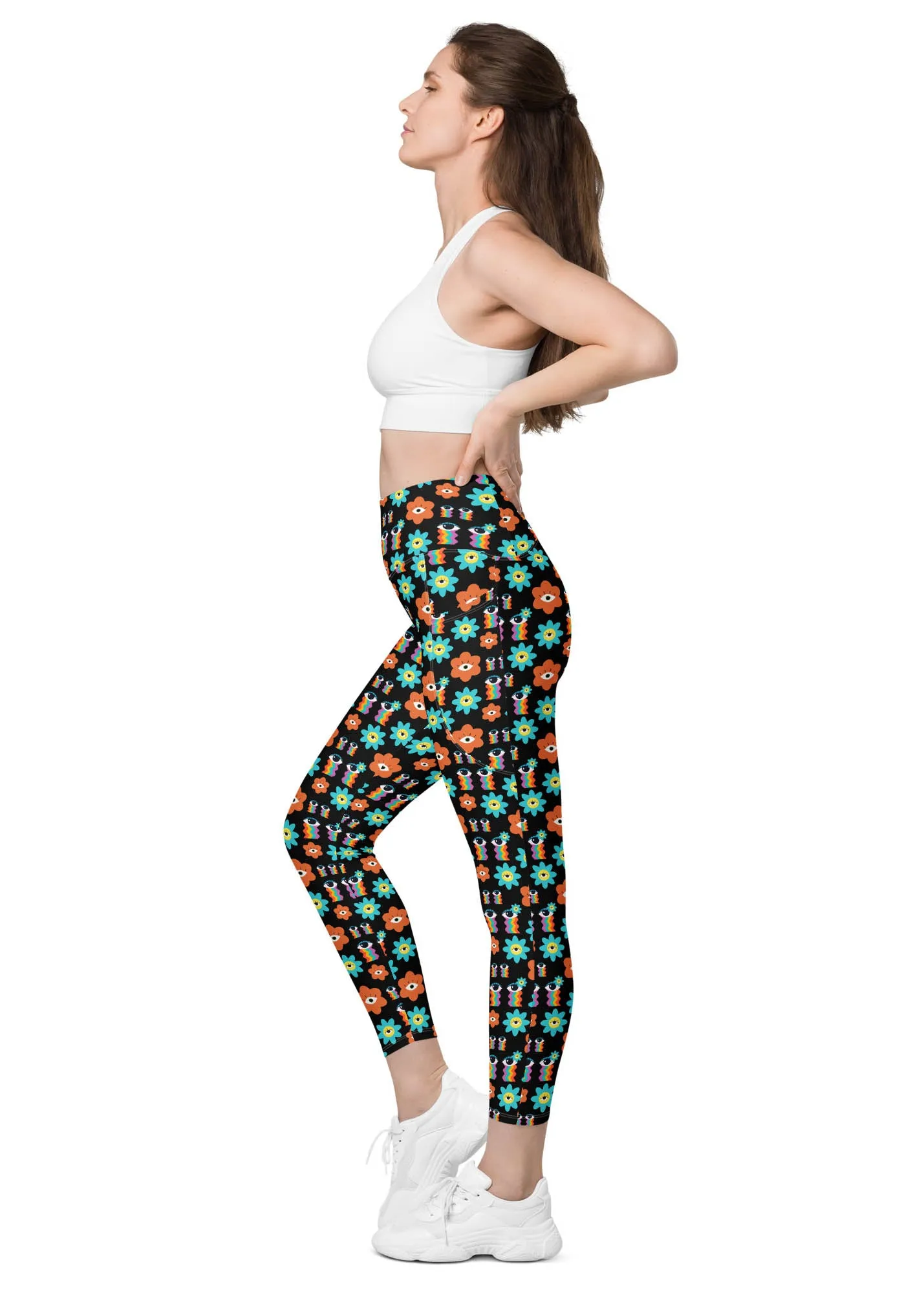 High-Waisted Leggings with Pockets - 70's Vibes - Black
