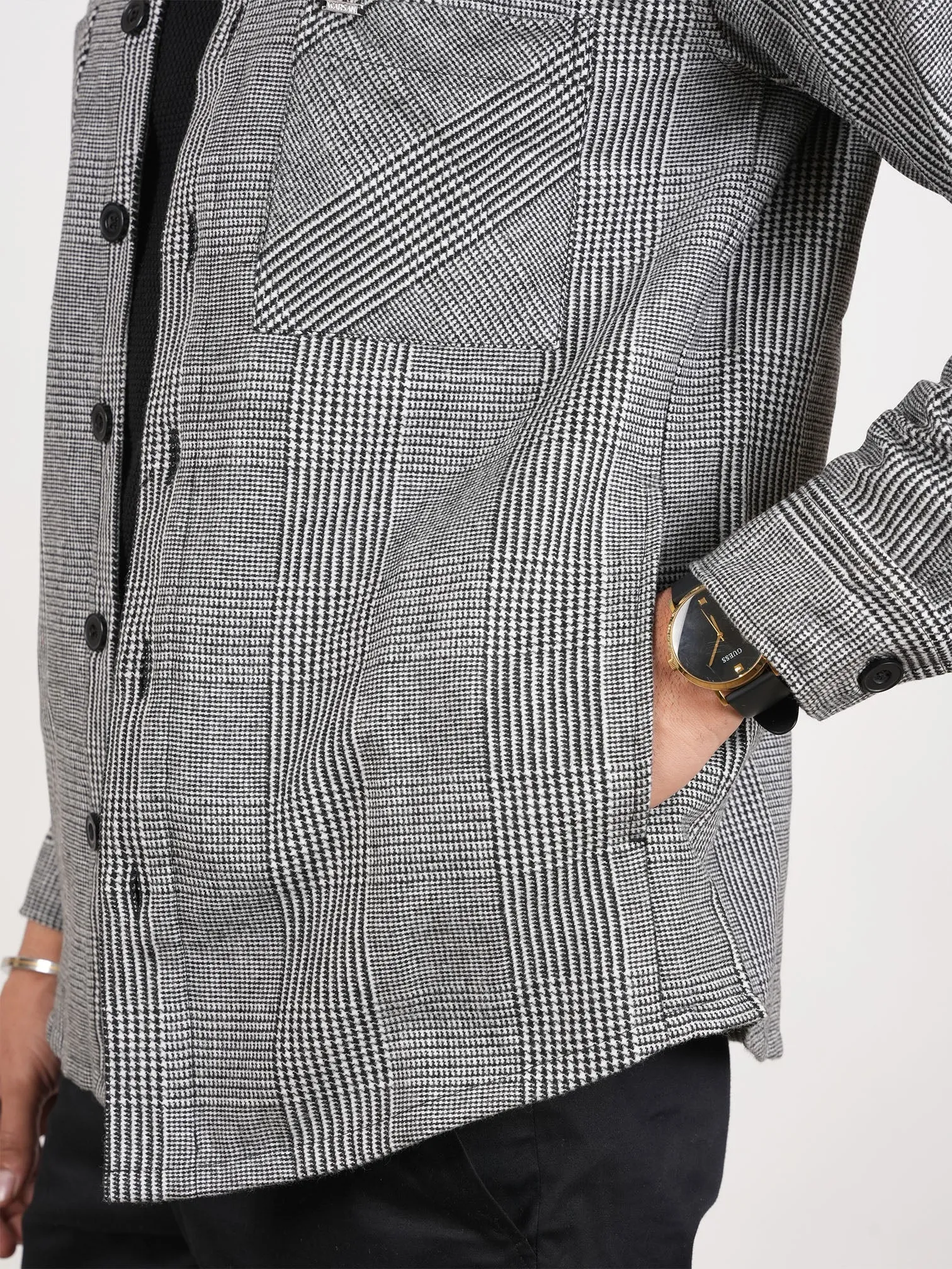 Houndstooth 6 Pockets Shacket