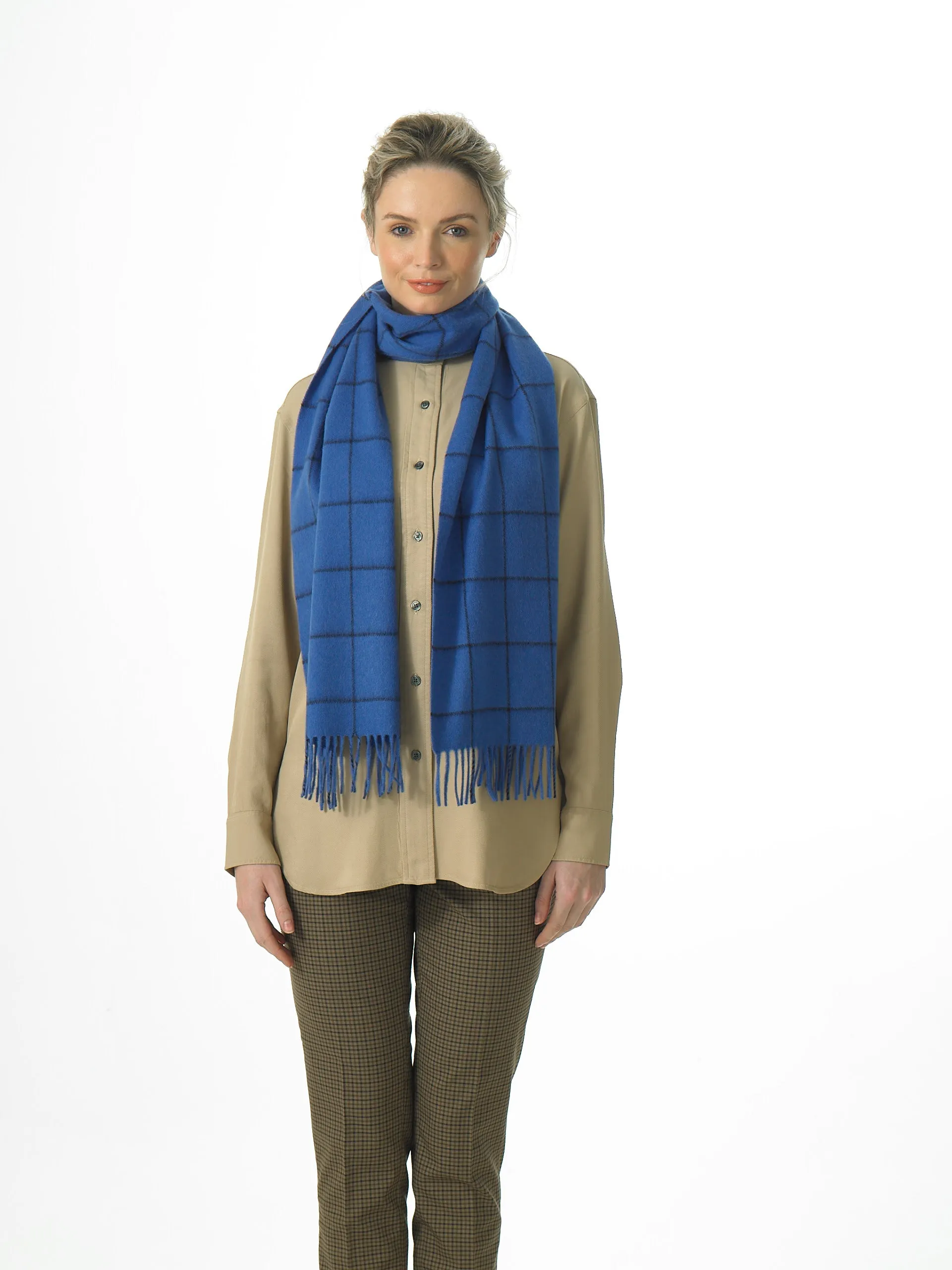 Joshua Ellis - Windowpane Cashmere Scarf Sapphire