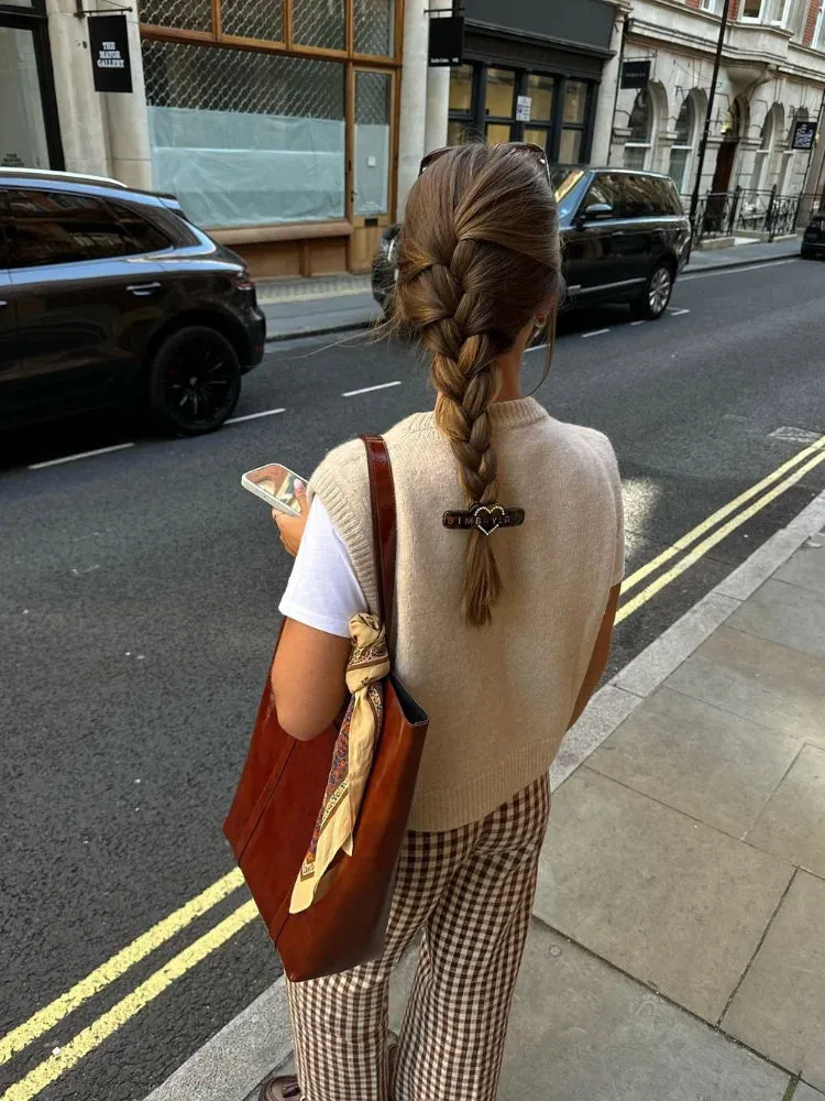 Joskaa Knitted Sleeveless Round Neck Casual Women's Vest Versatile Solid Color Simple Sweater Waistcoat Autumn Lady Commute Streetwear