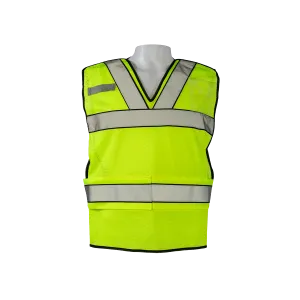 LVM2-VNPSV High-Vis Lime Mesh ANSI Class 2 Pullover V-Neck Breakaway Vest Reflective X on Back