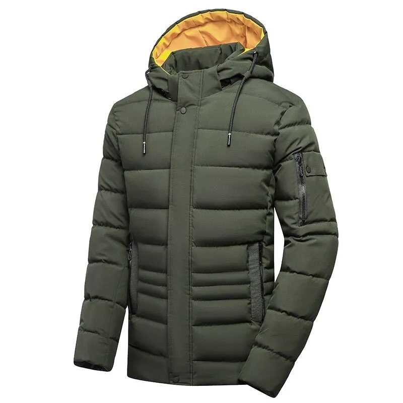 Men's Casual Windproof Solid Hooded Jacket