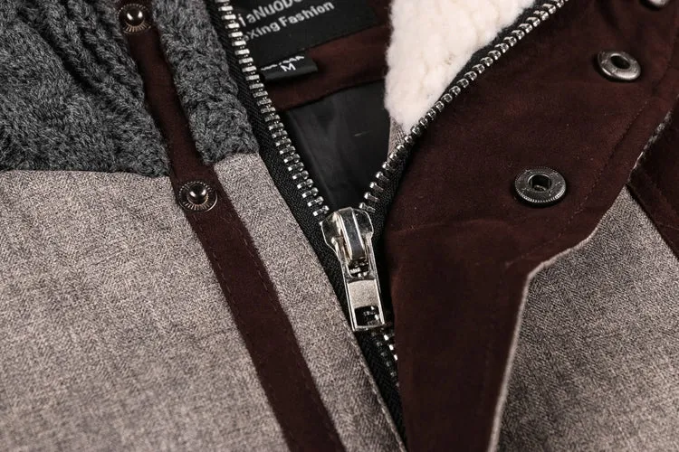 Men's Winter Warm Thermal Cotton-Padded Down Bomber With Knitted Hood