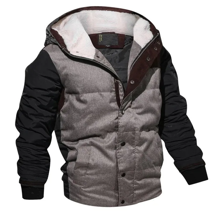 Men's Winter Warm Thermal Cotton-Padded Down Bomber With Knitted Hood