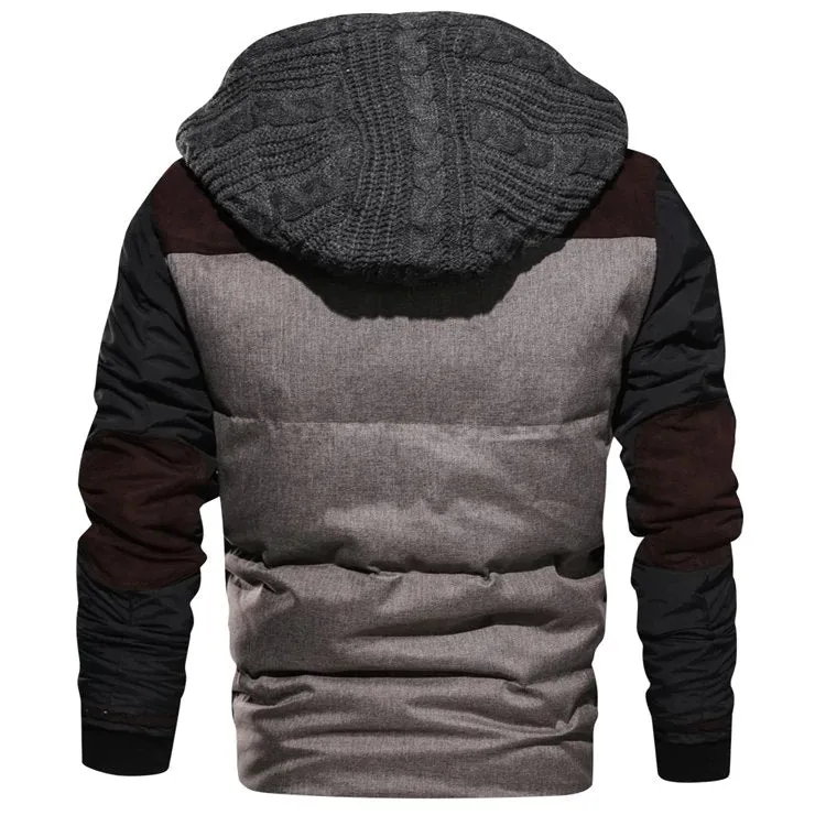 Men's Winter Warm Thermal Cotton-Padded Down Bomber With Knitted Hood