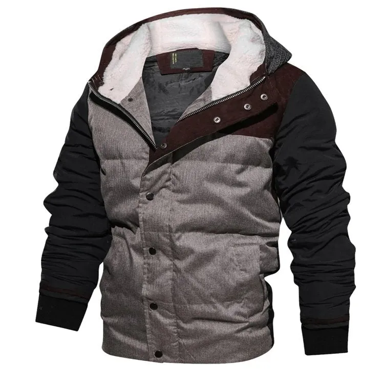 Men's Winter Warm Thermal Cotton-Padded Down Bomber With Knitted Hood