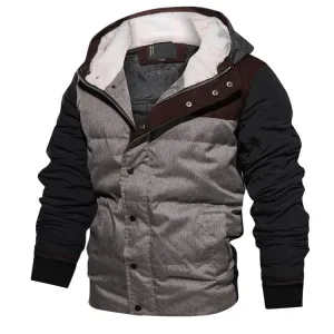 Men's Winter Warm Thermal Cotton-Padded Down Bomber With Knitted Hood