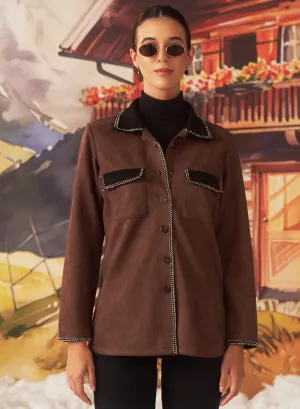 Mia Brown Monochrome Suede Shacket for Women