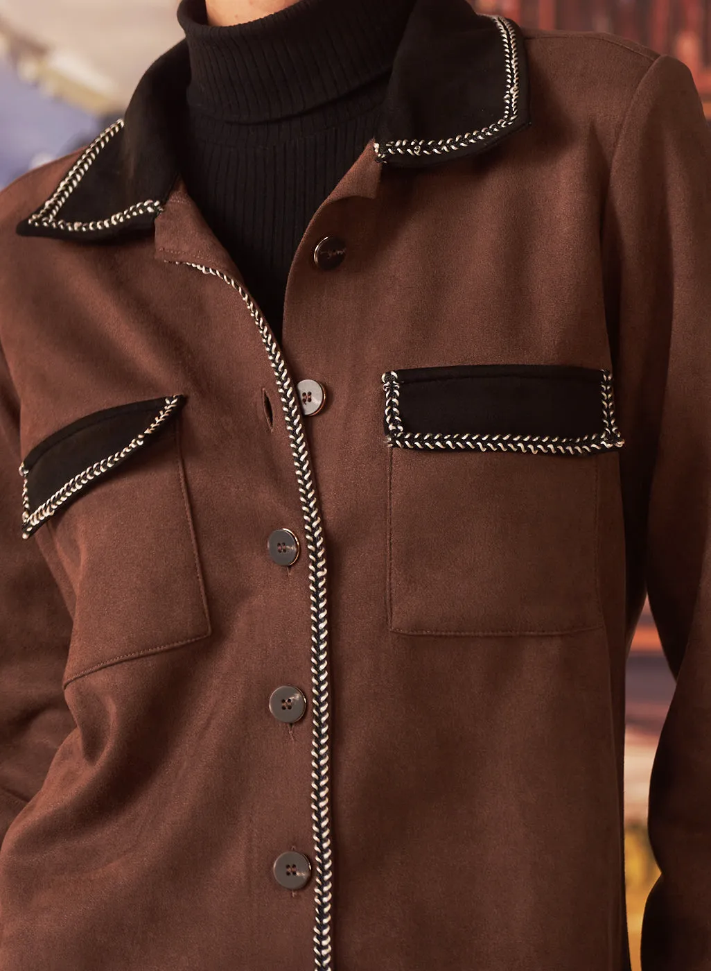 Mia Brown Monochrome Suede Shacket for Women